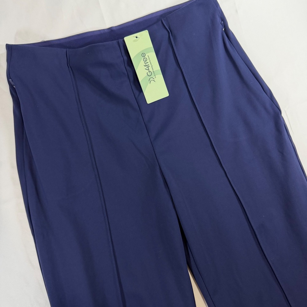 G4Free Womens Navy Blue Wide Leg Pintuck Dress Yoga Pants High Waist Size L NWT